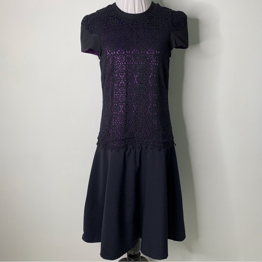 Valentina Shah Women's Purple Black Lace Short Sleeve Dress Size XS